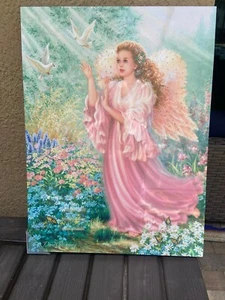 "Resorte de pared de lona de fibra óptica Dona Gelsinger de 18""x24"" ángel - ¡Muy raro! - Imagen 1 de 2
