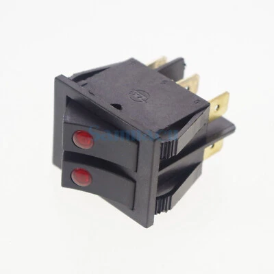 2pcs 6 Pins DPDT 2 Positions Black With Red Lamp Rocker Switch KCD8-212N - Image 1 of 4