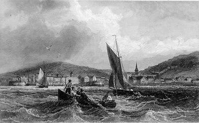 NORMANDIE (MARINE)- Vue de la ville de HONFLEUR depuis la rade - Gravure du 19e - Photo 1/2