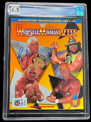 RIC FLAIR SIGNED 1992 WRESTLEMANIA VIII PROGRAM CGC GRADE 6.5 BECKETT COA - Image 1 of 4