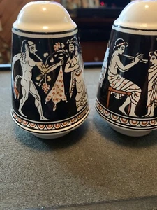 NUDE MEN Greek Salt Pepper Shaker Hand PAINT ART Porcelain SIGNED VTG MCM OOAK - Picture 1 of 7