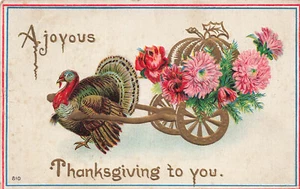 CARRITO DE ACCIÓN DE GRACIAS PAVO TIRADOR CON FLORES Y CALABAZA 1912 100724 T - Imagen 1 de 2