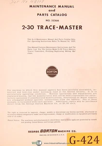 Gorton 2-30, 3336A Tracemaster, mantenimiento de molino veritcal y manual de piezas - Imagen 1 de 5