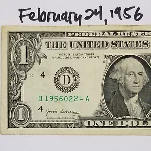 Birthday Anniversary February 24, 1956 $1 US Dollar Bill Fancy Serial One 2017 D - Picture 1 of 5