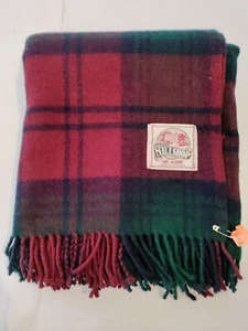 Jamie Scott Millshop All Wool Green Maroon Blanket Fringe 54" X 59" Scotland - Picture 1 of 7