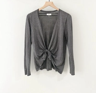 Lou & Grey Lightweight Tie Front Cardigan Gray Stripe Size Large Foto 1 de 4