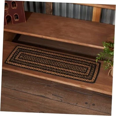  Farmhouse Primitive Jute Black Striped Stair Tread Latex Floor Decor Rectangle - Image 1 of 4