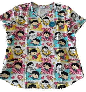 Cherokee Tooniforms Superman Scrub Top XL DC Comics Colorful Kawaii Print - Picture 1 of 6