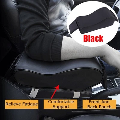 Almohadilla de cuero PU negra para reposabrazos de coche cubierta consola central reposamanos cojín x1 Foto 1 de 4