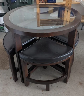 Круглый стеклянный деревянный стол с 4 стульями - Изображение 1 из 3