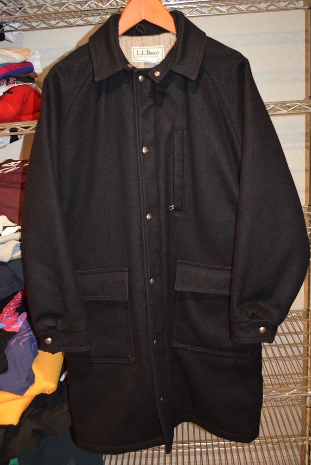 L.L. Abrigo Chaqueta de Caza Bean De Colección Hecho en Estados Unidos Negro Largo 80% Lana Para Hombre Mediano Foto 1 de 4