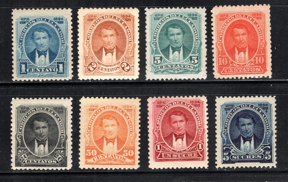 Sello Ecuador Scott #39-46, Presidente Vicente Rocafuerte, Juego de 8 MLH SCV $30,50 Foto 1 de 1