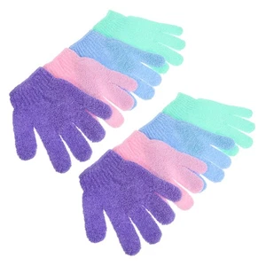 4 Pairs Body Scrub Exfoliator Five Finger Bath Gloves Nylon Shower Gloves - Picture 1 of 12