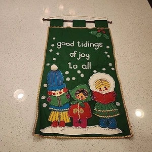 Vintage Hand Stitched Appliqué and Sequin Felt Flag Christmas - Picture 1 of 6