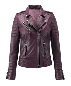 Burgundy Women's Leather Jacket Biker Pure Sheepskin Motorcycle Custom Jacket - Picture 1 of 6