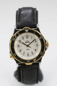 Timex Indiglo Men Watch Stainless Steel WR Black Leather Light 24hr White Quartz - Picture 1 of 6