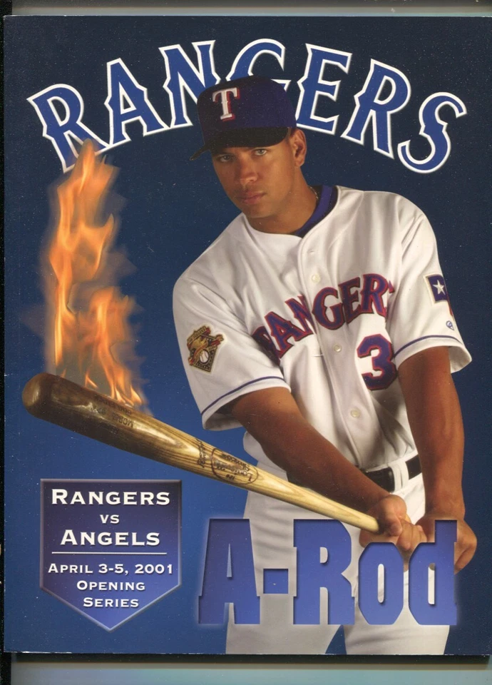 Texas Rangers vs Los Angeles Angels MLB Game Program 4/3/2001-pix-info-stats-... - Image 1 of 1