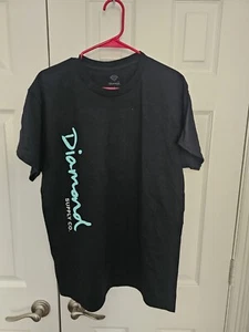 Men’s L 100% Cotton Diamond Supply Co Script Black Aqua T-SHIRT - Picture 1 of 3