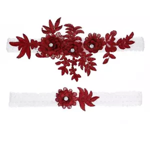 Wedding Garters Set Stretch Lace Garters Floral Leg Garters for Bride Bridal ... - Picture 1 of 6