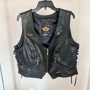 Vintage Harley Davidson schwarz Leder Schnürweste (Damen XL) + 2 Pins - Bild 1 von 12