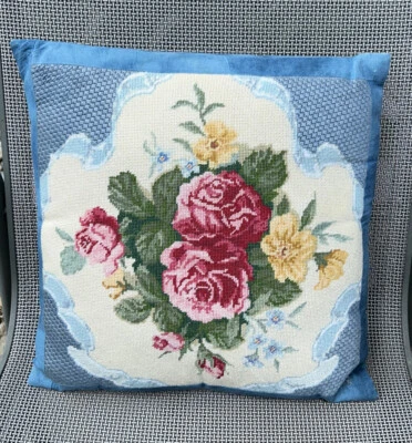 "Almohada de punta de aguja vintage ramo de flores 100 % hilo dental de algodón 15x15"" arte hecho a mano" Foto 1 de 4