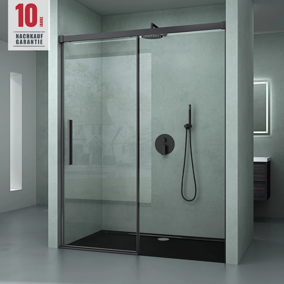 MAI & MAI Nischentür Dusche Duschtür Schiebetür schwarz Duschabtrennung H:195cm ESG Nano