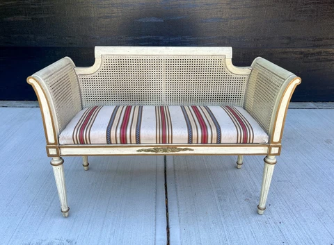 Antique French Louis XVI Neoclassical Empire Cane Settee Loveseat Bench Cover