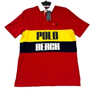 POLO RALPH LAUREN Sm camicia colore rosso bloccato beach volley righe nuova con etichetta $168 - Foto 1 di 3