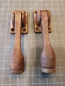 Pair Glynn Johnson Kick Fold Down Door Stop Holder 5" Steel Vtg USA ๐บ๐ธ - CvL - Picture 1 of 10