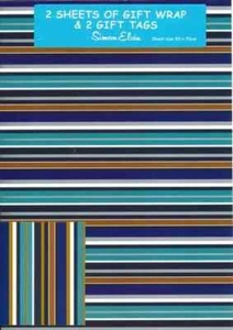 2 sheets father's day birthday gift wrap 2 tags male open wrapping paper stripes - Picture 1 of 1