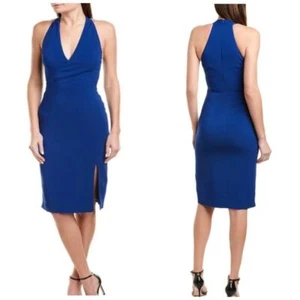 Reiss Abriana Cocktailkleid kobaltblau V-Ausschnitt Neckholder Seitenschlitz Größe 0 *DEFEKT* - Bild 1 von 13