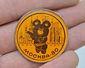 Vintage sign Olympics 80 Moscow Olympic Teddy Bear big round metal USSR - Picture 1 of 11