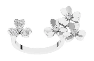 VVS F 0.25 Ct Natural Diamond Open Solitaire Flower Wedding Ring 14K White Gold - Picture 1 of 10