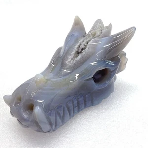 Calavera de dragón de cristal tallada geoda de ágata de 3,4"", curación de cristal, súper realista - Imagen 1 de 9