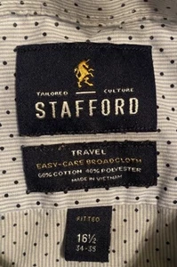 #555 Stafford Travel Small Fitted Long Sleeve 16 1/2 (34-35) Shirt Sm Black Dots - Picture 1 of 8
