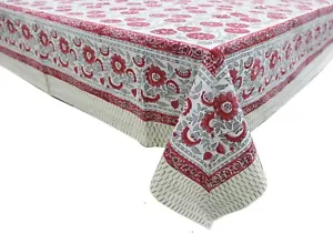 Indian Hand Block Print Tablecloth Kitchen Linen 100%Cotton Floral 150*220 cm - Picture 1 of 5