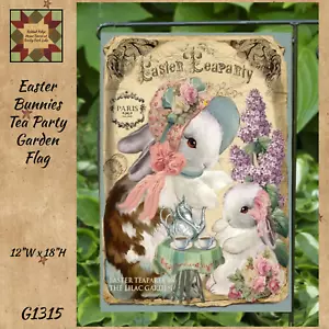 Osterhasen Teeparty Vintage Garten Flagge 12" x 18" Ostern Frühling - Bild 1 von 2