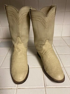 Justin 0701 USA 7 B Winter White Bone Ostrich Smooth Quill Leather Ropers Boot - Picture 1 of 15