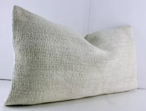 Decorative Handmade Turkish Kilim Lumbar Pillow Cover 12x23 Beige Kilim Pillow - Picture 1 of 9