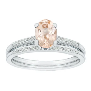 0.80 Carat Morganite and Diamond Double Band Ring in 10K White Gold - Size 7 - Picture 1 of 12