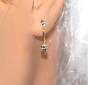 14K Yellow Gold Natural Diamond Solitaire Drop Lever Back Earrings - Picture 1 of 10