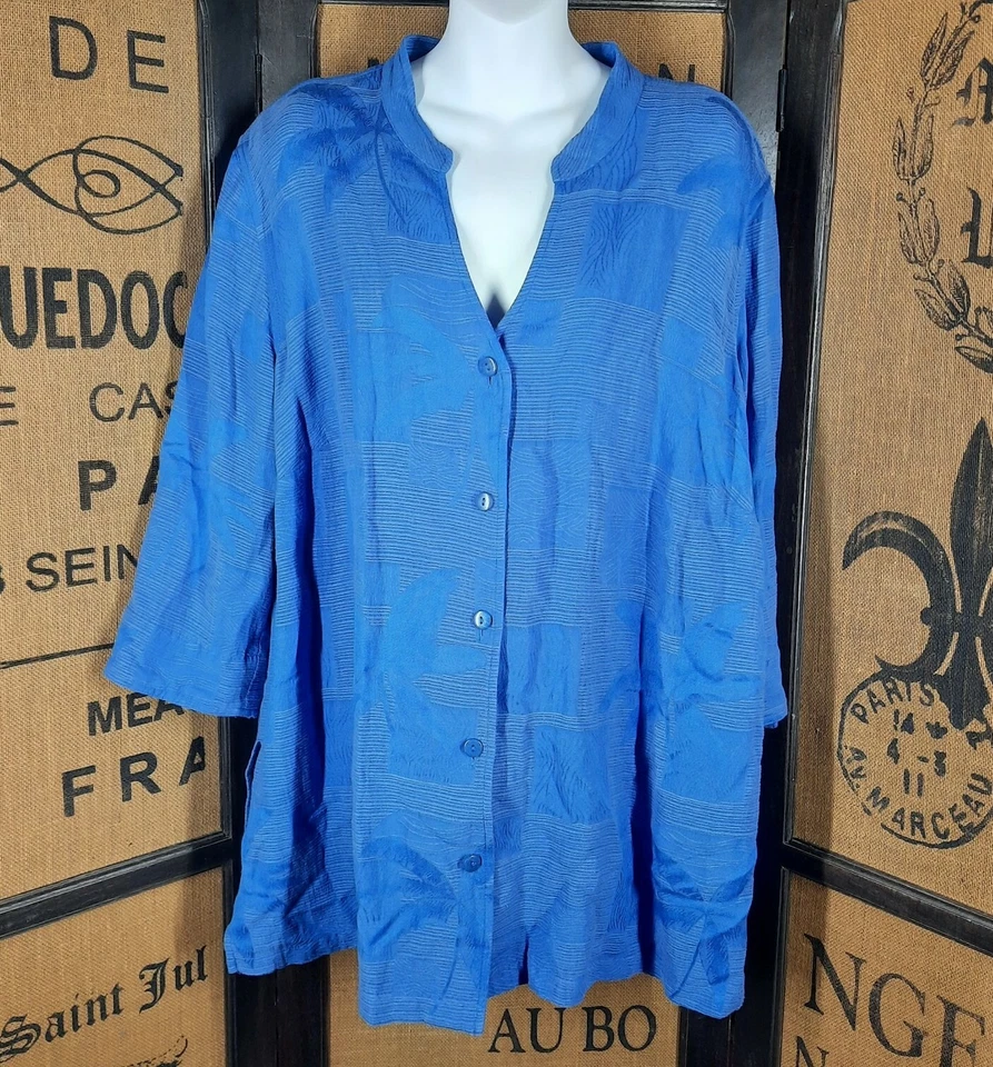 Chaqueta Erin By Erin London Botón Delantero Mangas 3/4 Azul Hombreras talla 2x  Foto 1 de 4