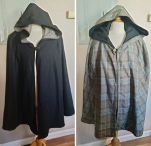 OUTLANDER Fraser Tartan Reverse CAPE Hot Topic- black/green/tan/yellow size 4/5 - Picture 1 of 15