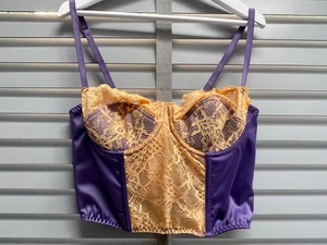 URBAN OUTFITTERS Korsett Mieder Größe Large lila Satin pfirsich Spitze verstellbar Top - Bild 1 von 8