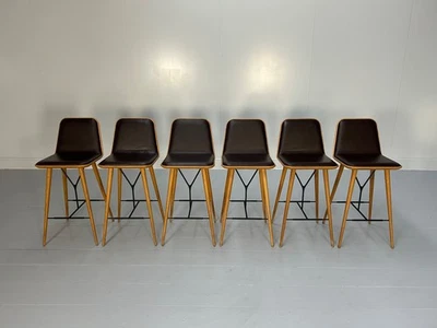 7 Fredericia "Spine" Bar Stools - In Brown Leather & Oak - Image 1 of 4