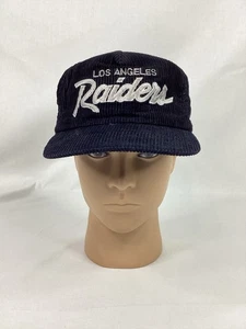 SPORTS SPECIALTIES Vintage Los Angeles Raiders Script Corduroy Black Hat Cap - Picture 1 of 13