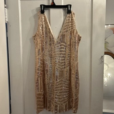 Rose Gold Sequin, Sheer Dress Size Large 33 Inches Long Summer Dress - Image 1 of 4