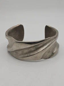 Vintage Modernist Silver Tone Cuff Bracelet Signed FP - Picture 1 of 14