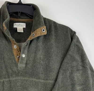 Vintage Men's Norm Thompson 1/2 Button Fleece Pullover Olive Green Size L - Image 1 of 4