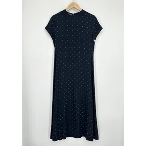 Vintage 90’s Ralph Lauren 100% Silk Maxi Dress Polka Dot Short Sleeve, Size 12 - Picture 1 of 8
